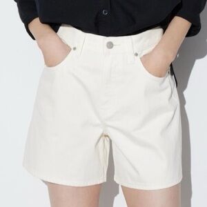 Uniqlo High Rise Baggy Denim Shorts, Natural, Size 24